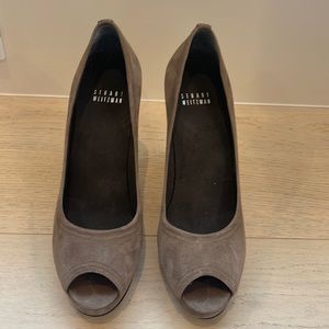 Stuart Weitzman Pumps | Grey Suede Platform Peep-Toe Pumps